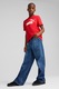 Puma, Tricou de bumbac cu decolteu la baza gatului si logo ESS No 1, Rosu/Alb