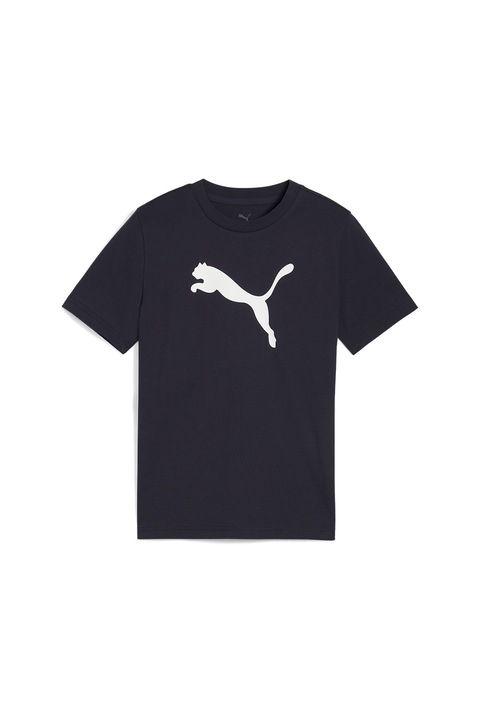Puma, Tricou cu decolteu la baza gatului si logo, Alb/Albastru ultramarin