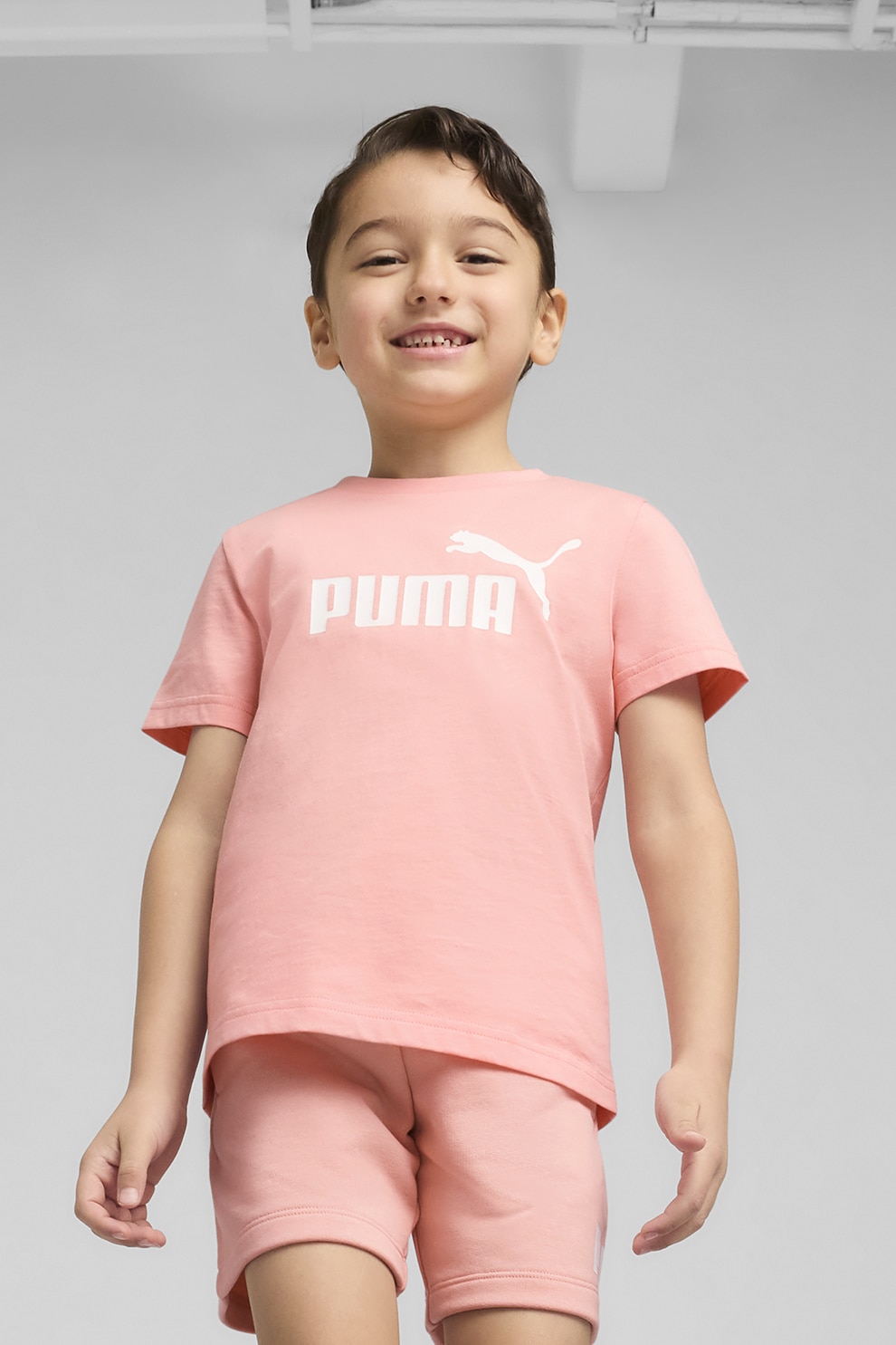 Puma, Tricou cu imprimeu logo si decolteu la baza gatului, Alb, Roz pastel, 104 CM
