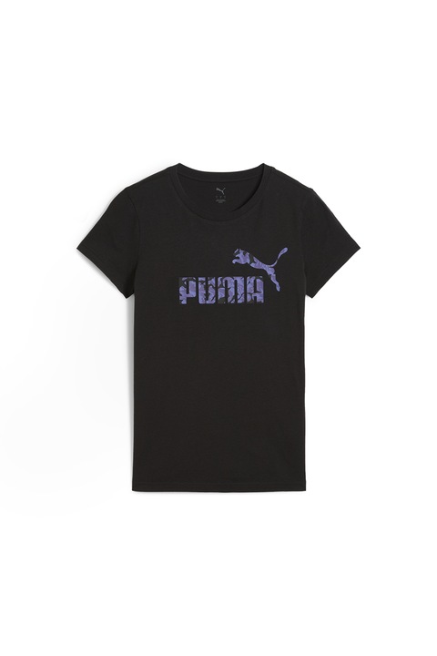 Puma, Tricou din amestec de bumbac cu imprimeu logo, Negru/Albastru, XS