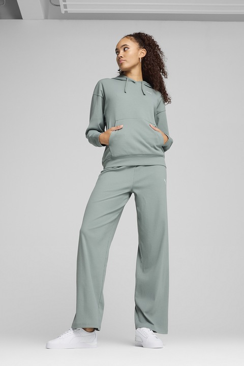 Puma, Спортен панталон с широк крачол и лого, Светлозелен