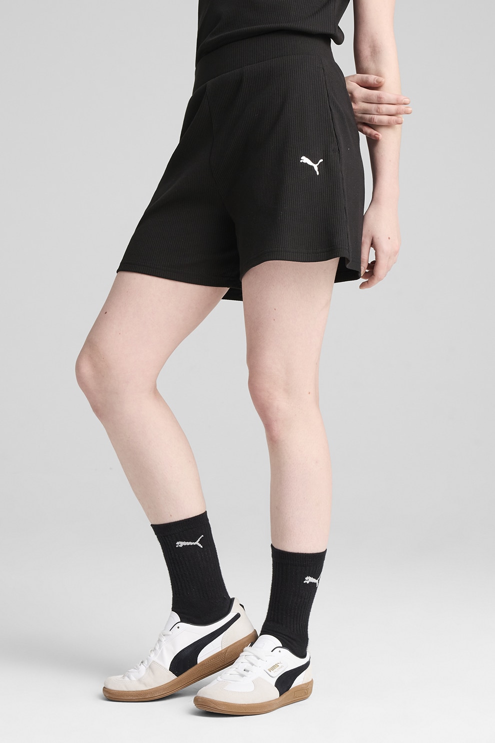 Puma, Pantaloni scurti striati cu logo, Negru, M