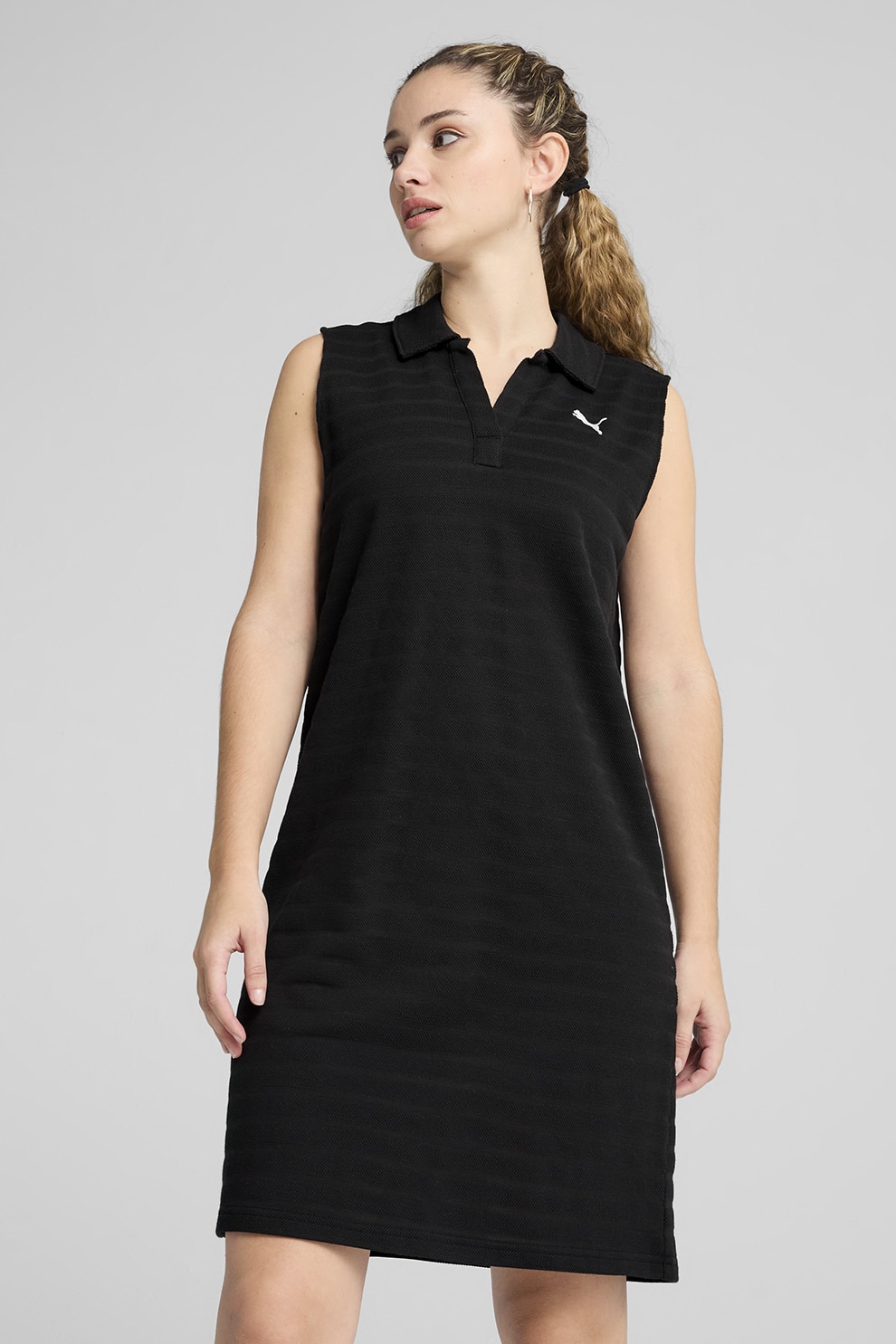 Puma, Rochie din amestec de bumbac cu guler polo, Negru, XS