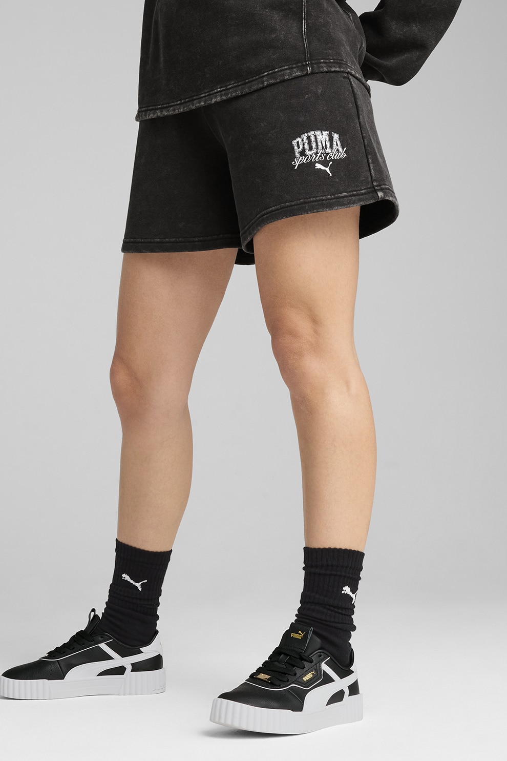 Puma, Pantaloni scurti din amestec de bumbac cu logo, Negru, XS