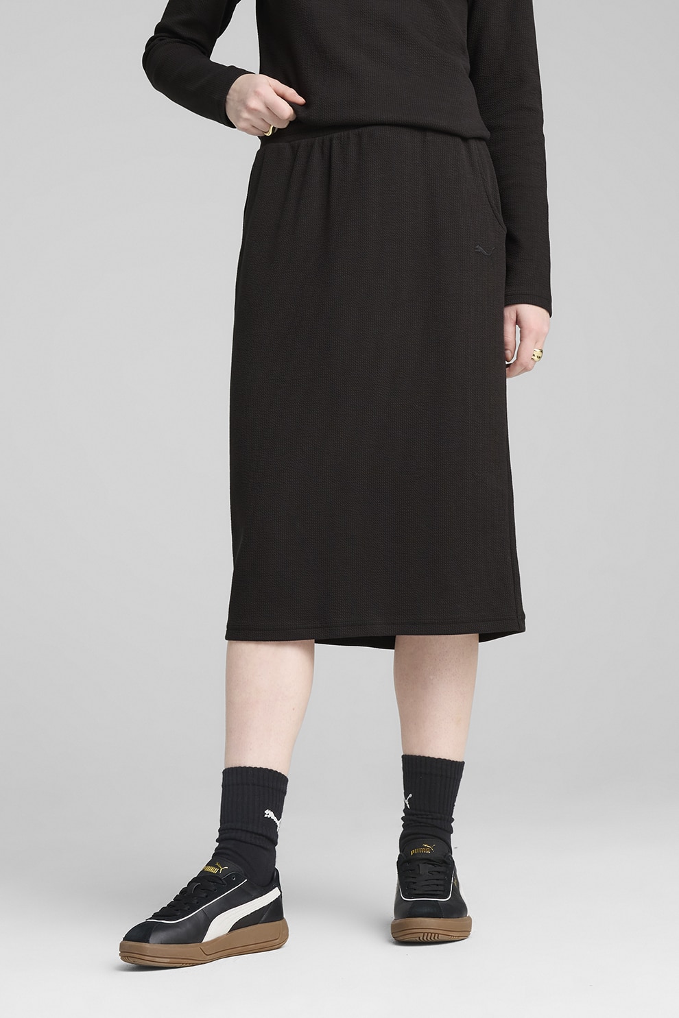 Puma, Fusta midi cu talie elastica, Negru, S