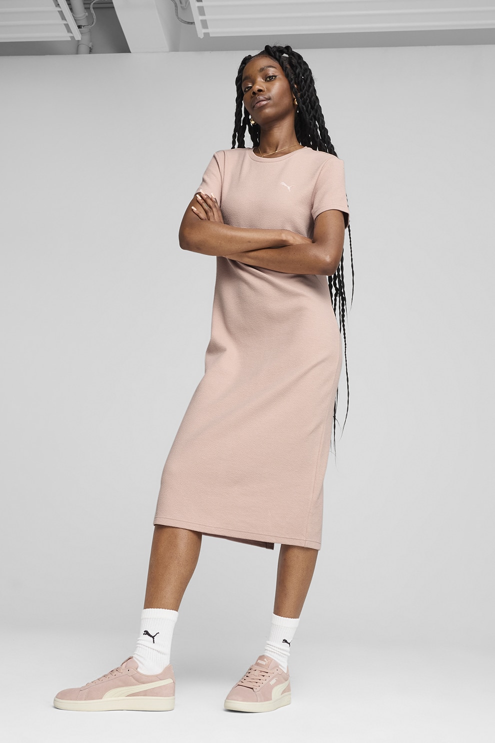Puma, Rochie midi cu slituri pe partea din spate, Roz deschis, XS