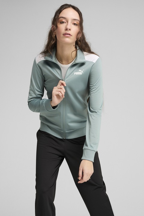 Puma, Trening cu fermoar si detalii logo, Negru/Verde deschis