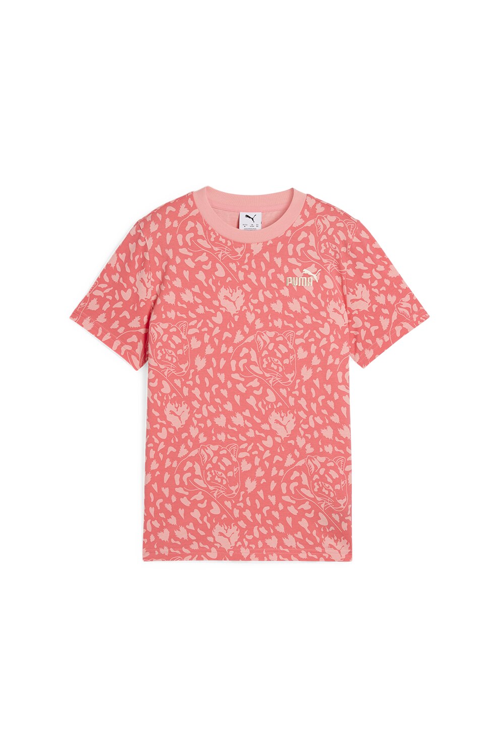 Puma, Tricou cu decolteu la baza gatului si imprimeu grafic, Roz somon, 152 CM