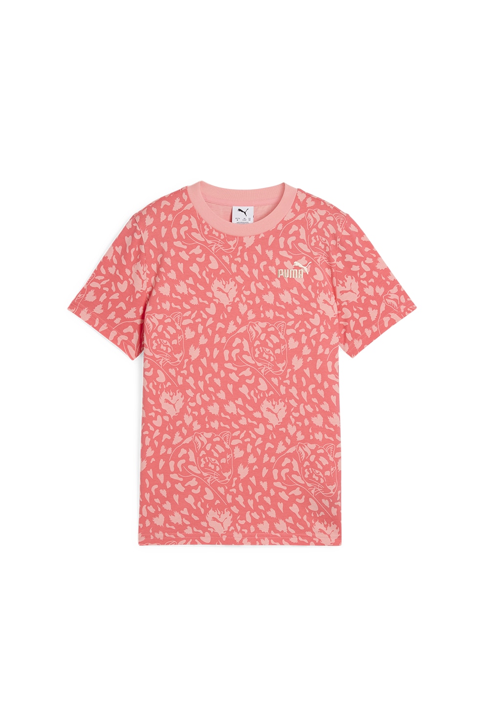 Puma, Tricou cu decolteu la baza gatului si imprimeu grafic, Roz somon, 140 CM