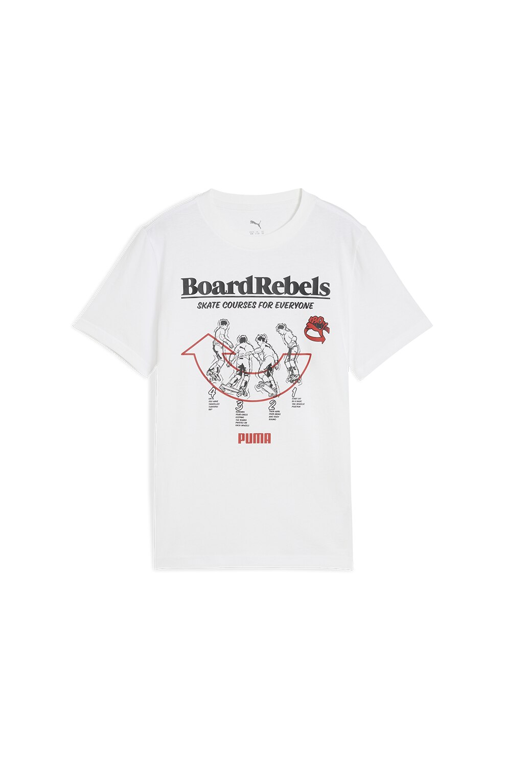 Puma, Tricou din bumbac cu imprimeu cu skateboarding Mid 90s, Alb, Negru, 176 CM