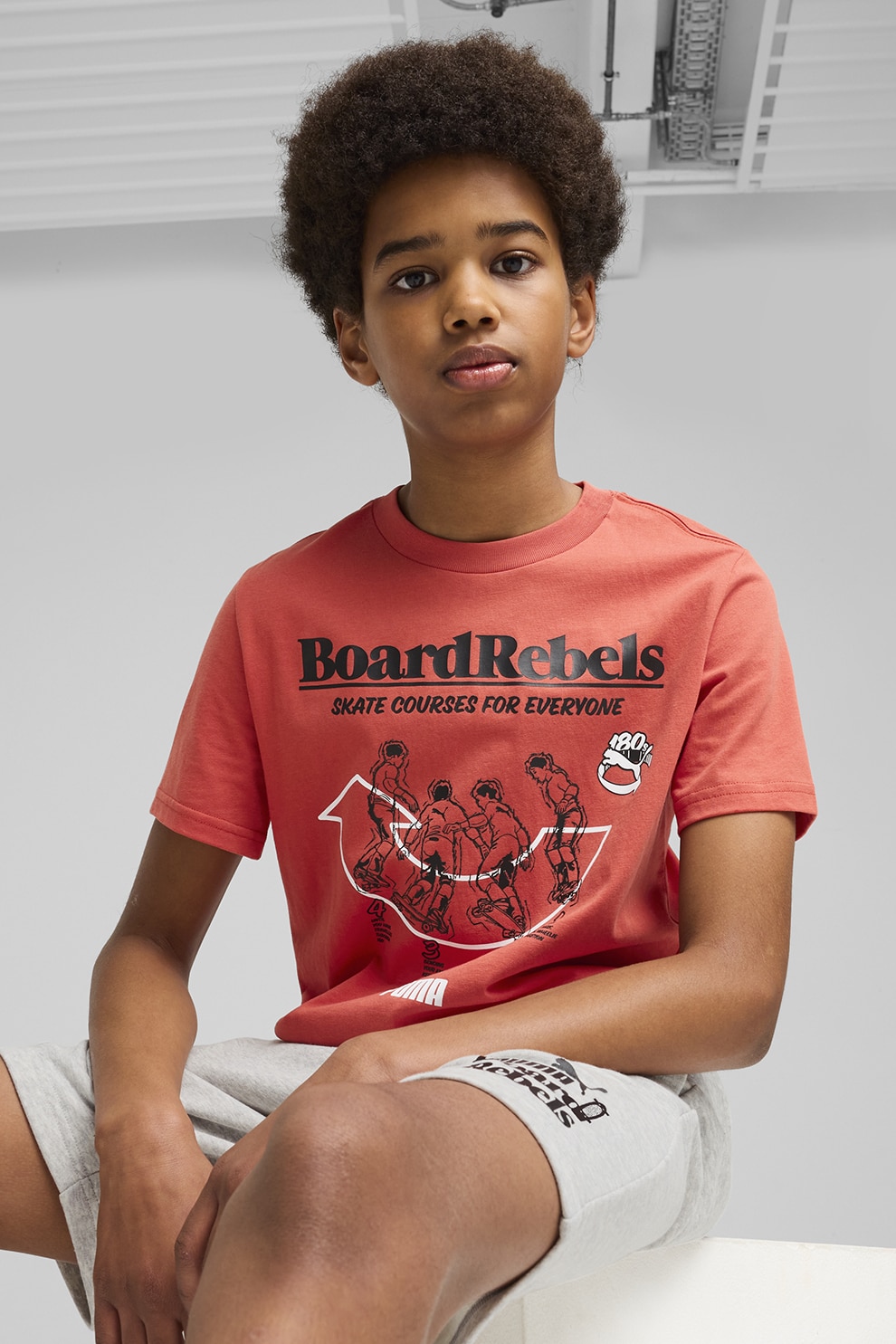 Puma, Tricou din bumbac cu imprimeu cu skateboarding Mid 90s, Rosu, 152 CM