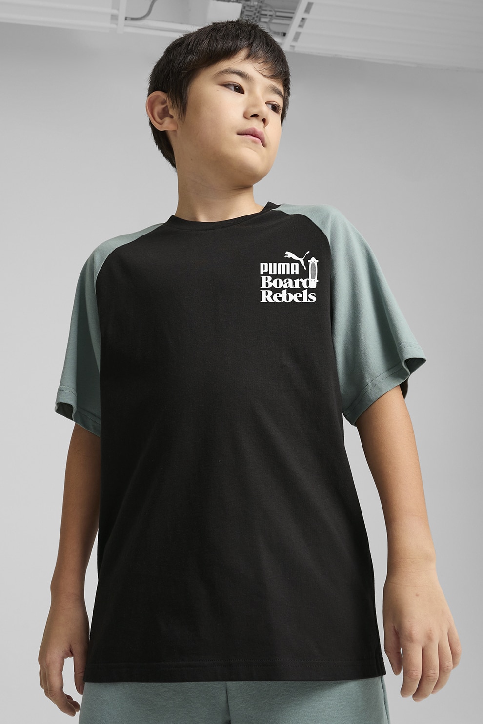 Puma, Tricou relaxed fit din bumbac Mid 90s, Negru, Gri cenusiu, 140 CM
