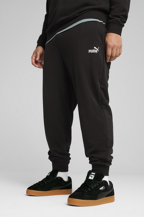 Puma, Pantaloni de trening din amestec de bumbac cu buzunare laterale, Negru, M