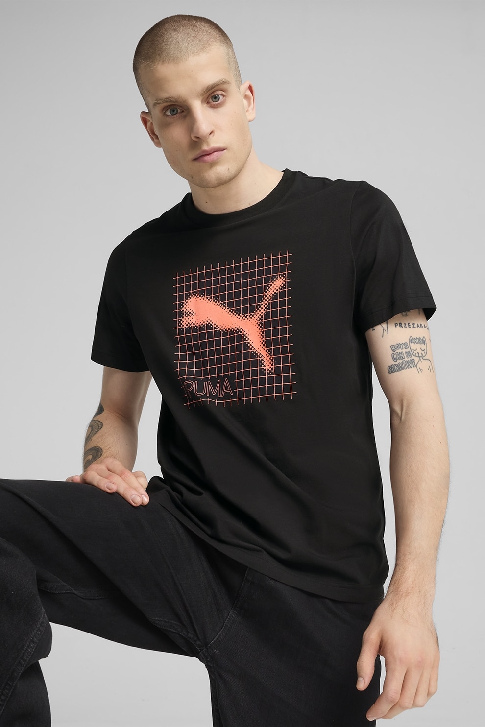 Puma, Tricou din bumbac cu logo, Negru, M