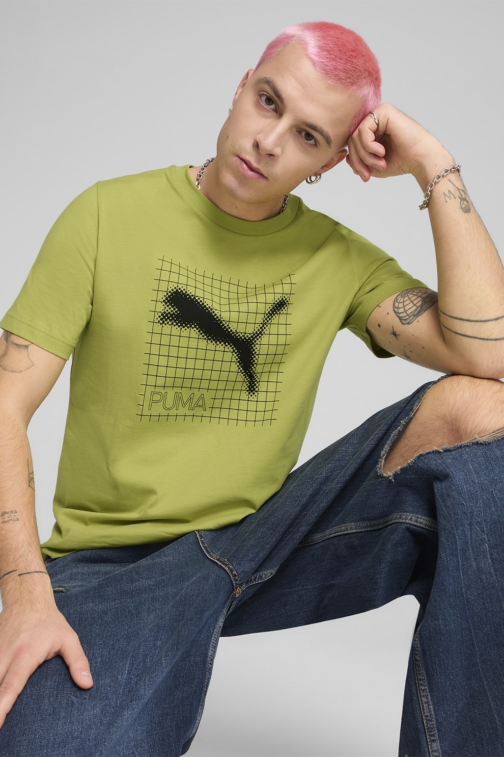 Puma, Tricou din bumbac cu logo, Verde fistic, XL