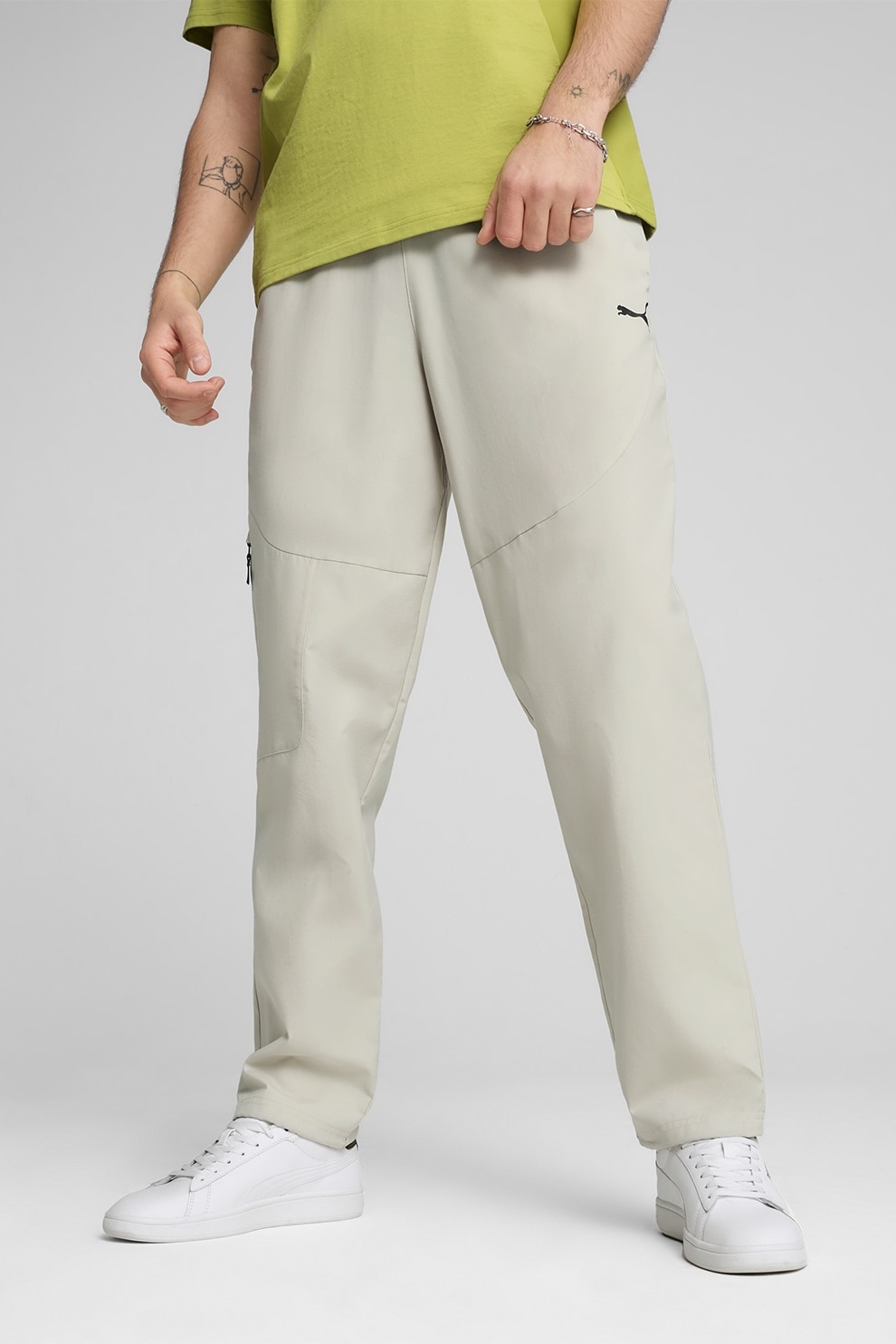 Puma, Pantaloni de trening relaxed fit cu buzunare, Gri deschis, 2XL