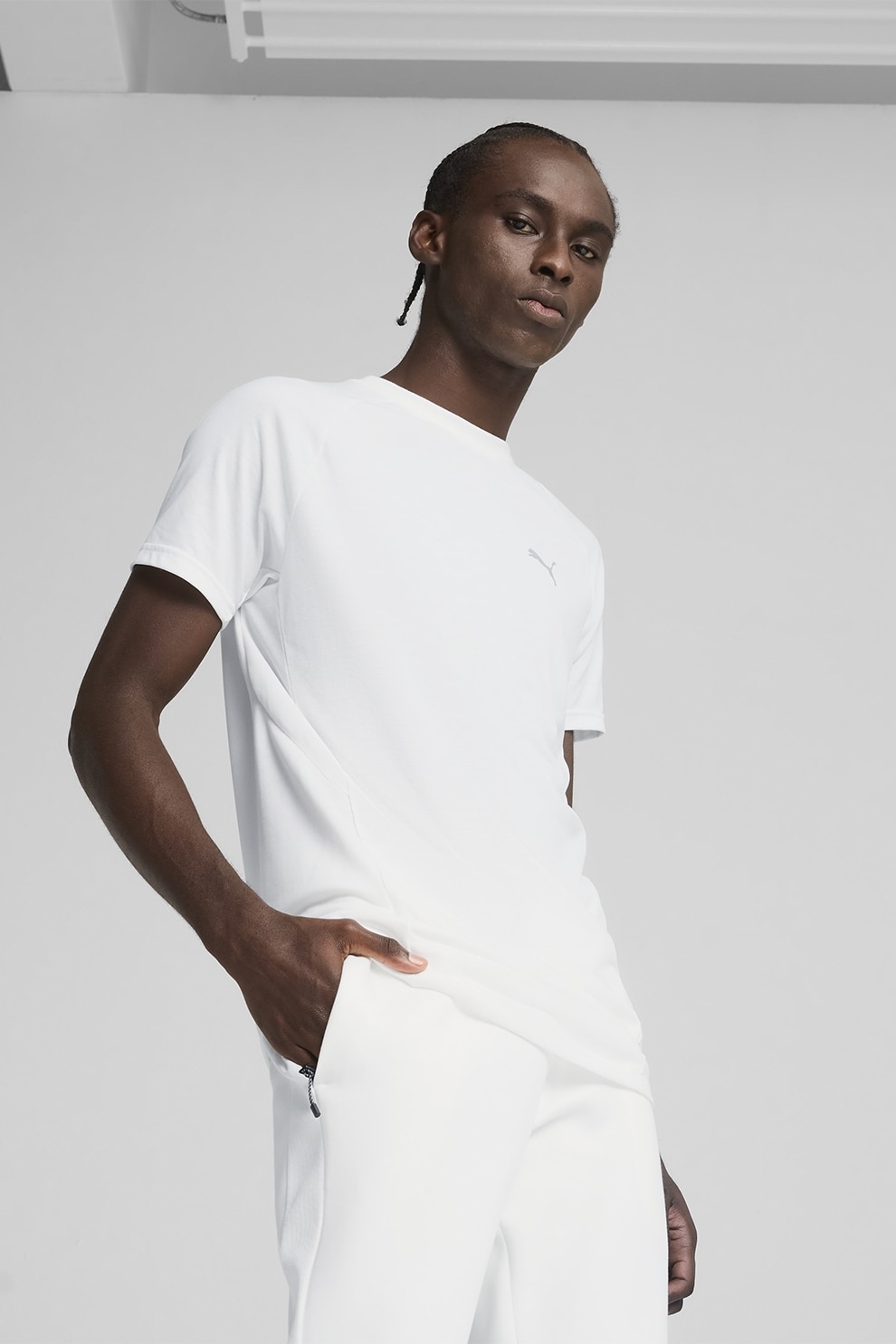 Puma, Tricou cu decolteu la baza gatului si detaliu logo, Alb, 2XL