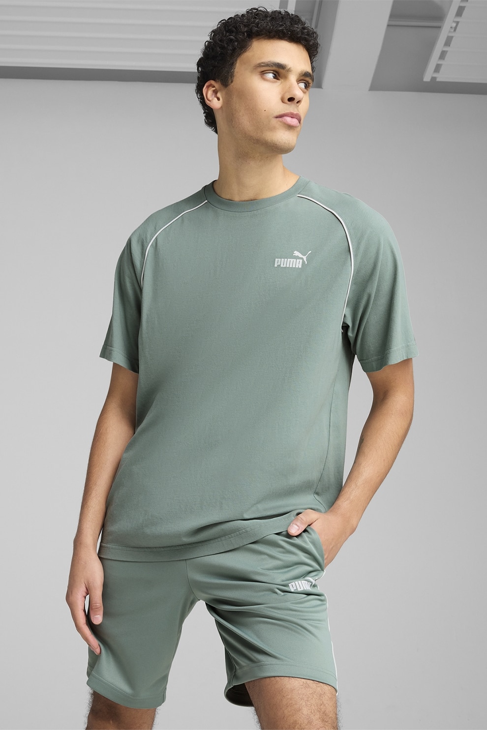 Puma, Tricou cu decolteu la baza gatului si maneci raglan, Verde deschis, M
