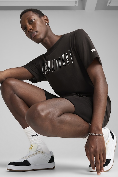 Puma, Tricou din bumbac cu imprimeu logo, Negru