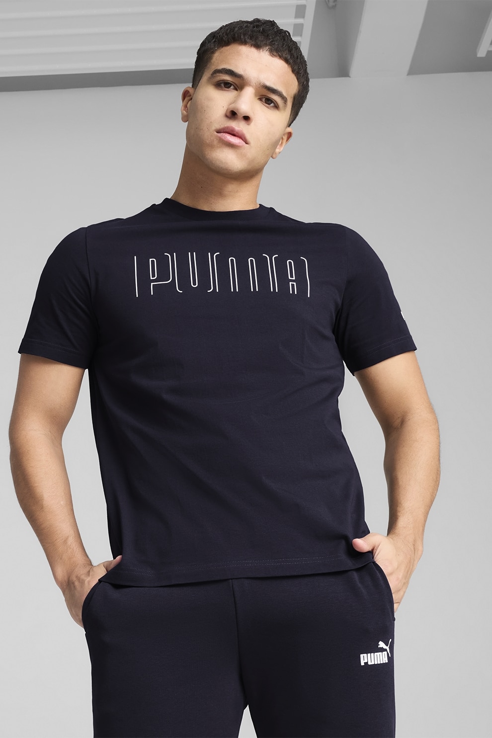Puma, Tricou din bumbac cu imprimeu logo, Albastru ultramarin, S