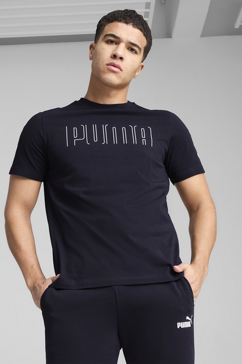 Puma, Tricou din bumbac cu imprimeu logo, Albastru ultramarin