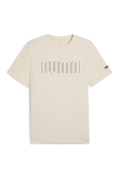 Puma, Tricou din bumbac cu imprimeu logo, Alb fildes