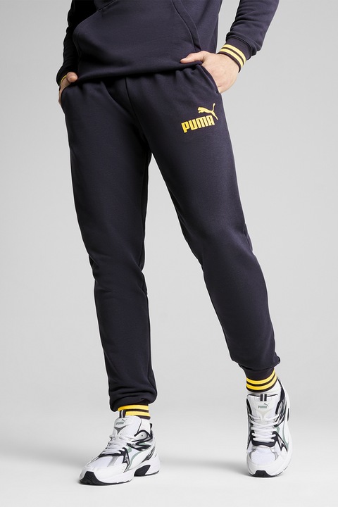 Puma, Pantaloni de trening din amestec de bumbac cu mansete elastice, Albastru ultramarin