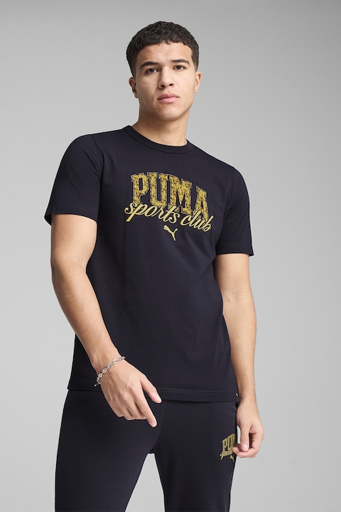 Puma, Tricou cu decolteu la baza gatului si imprimeu logo, Albastru ultramarin