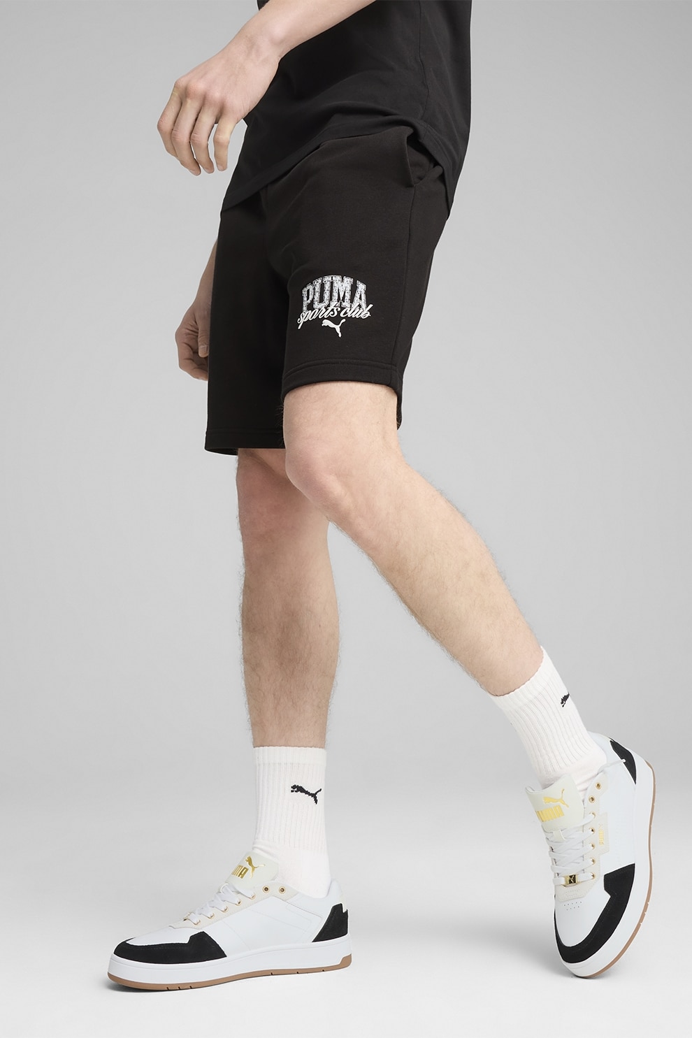 Puma, Pantaloni scurti din amestec de bumbac cu logo, Negru, S