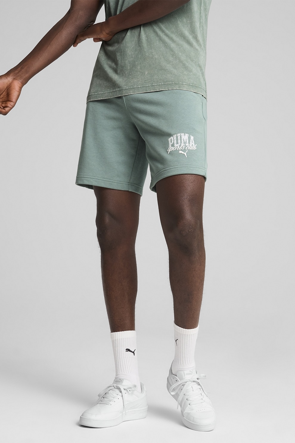 Puma, Pantaloni scurti din amestec de bumbac cu logo, Verde deschis, M