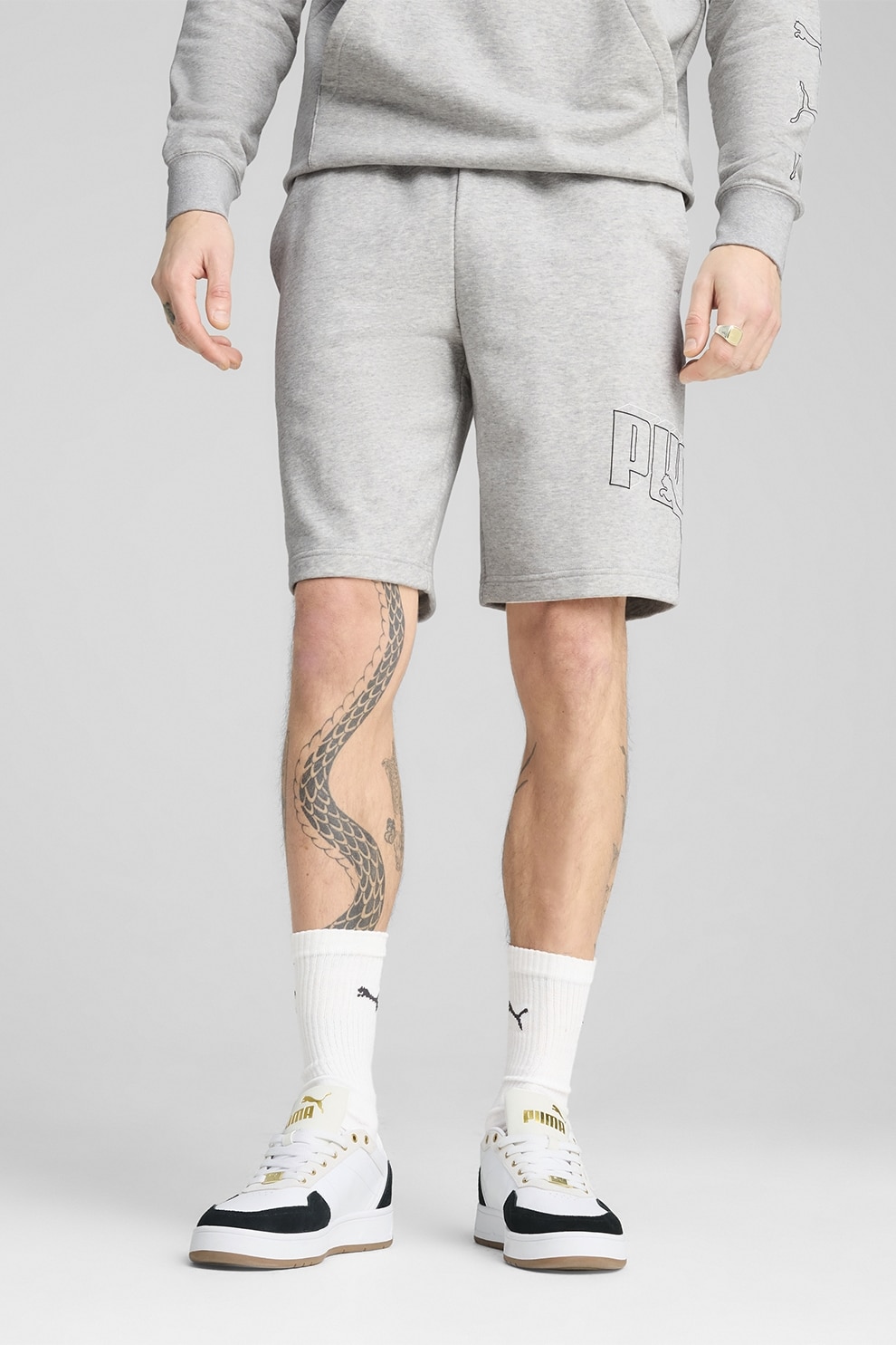 Puma, Pantaloni scurti din amestec de bumbac cu logo, Gri deschis, S