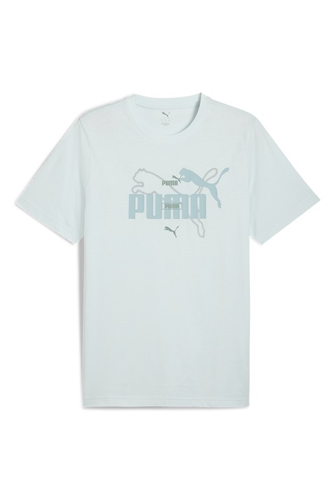 Puma, Tricou cu decolteu la baza gatului si imprimeu logo, Albastru glaciar