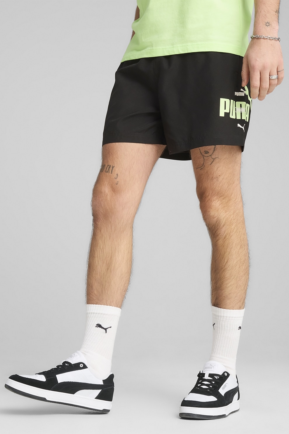 Puma, Pantaloni scurti cu imprimeu logo, Negru, L