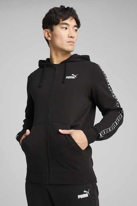 Puma, Худи с цип и лого, Бял/Черен