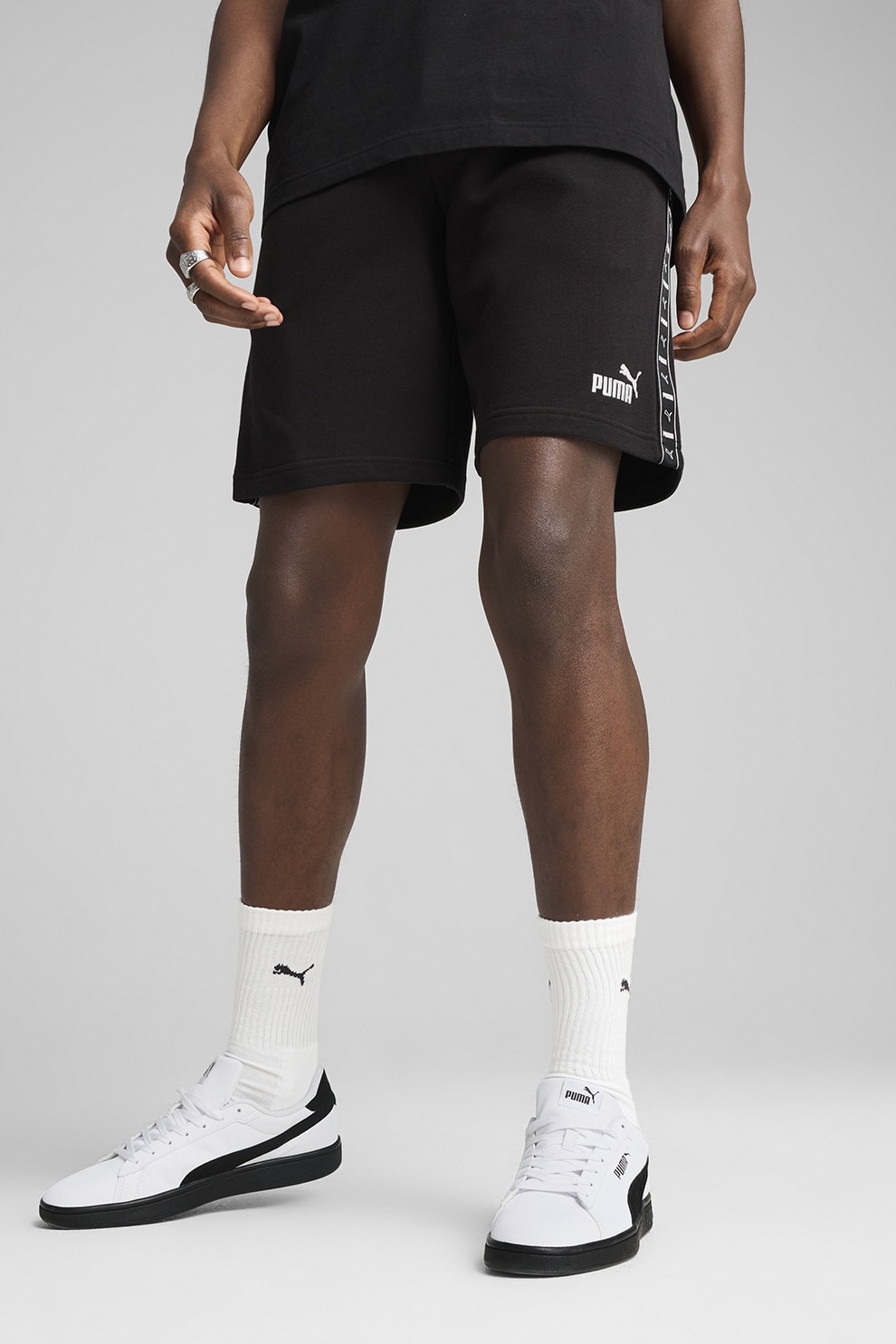 Puma, Bermude cu logo, Alb, Negru, 2XL