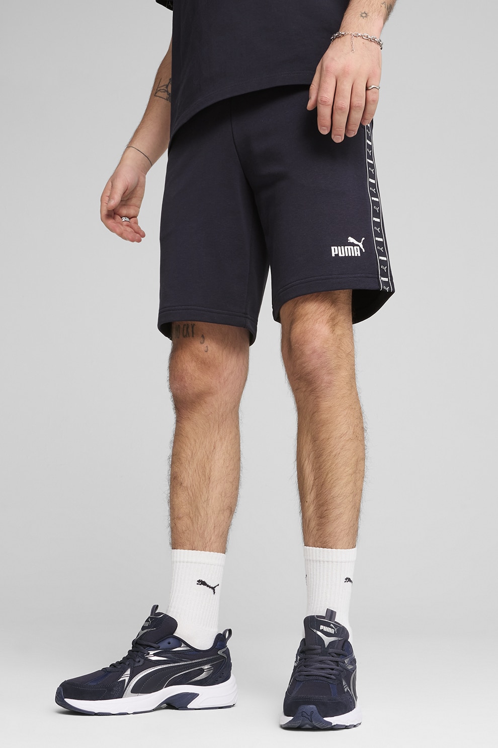 Puma, Bermude cu logo, Alb, Albastru ultramarin, M