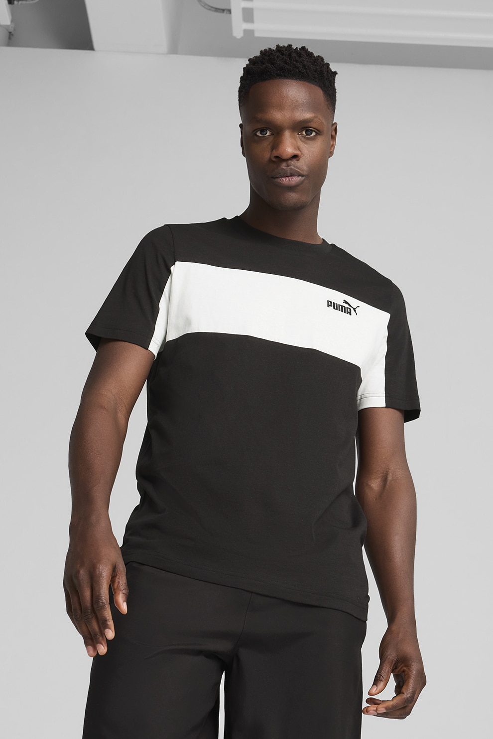 Puma, Tricou cu detaliu logo, Alb, Negru, XL