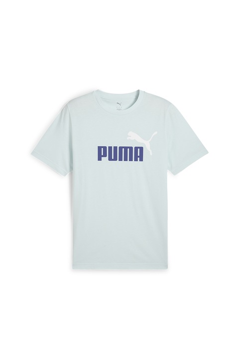Puma, Tricou cu decolteu la baza gatului si imprimeu logo Essentials 2, Alb/Albastru glaciar/Bleumarin