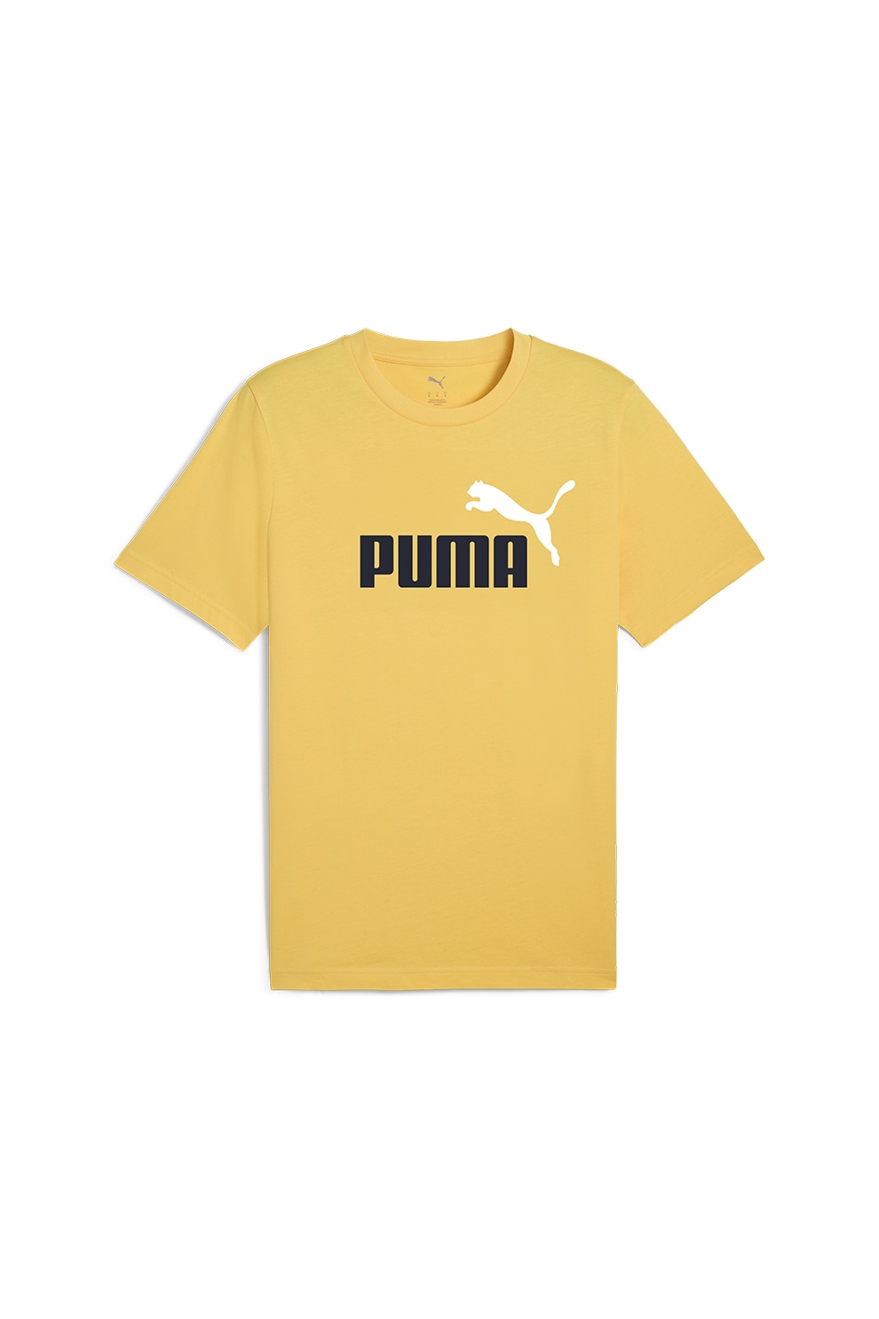 Puma, Tricou cu decolteu la baza gatului si imprimeu logo Essentials 2, Alb, Negru, Galben sofran, L