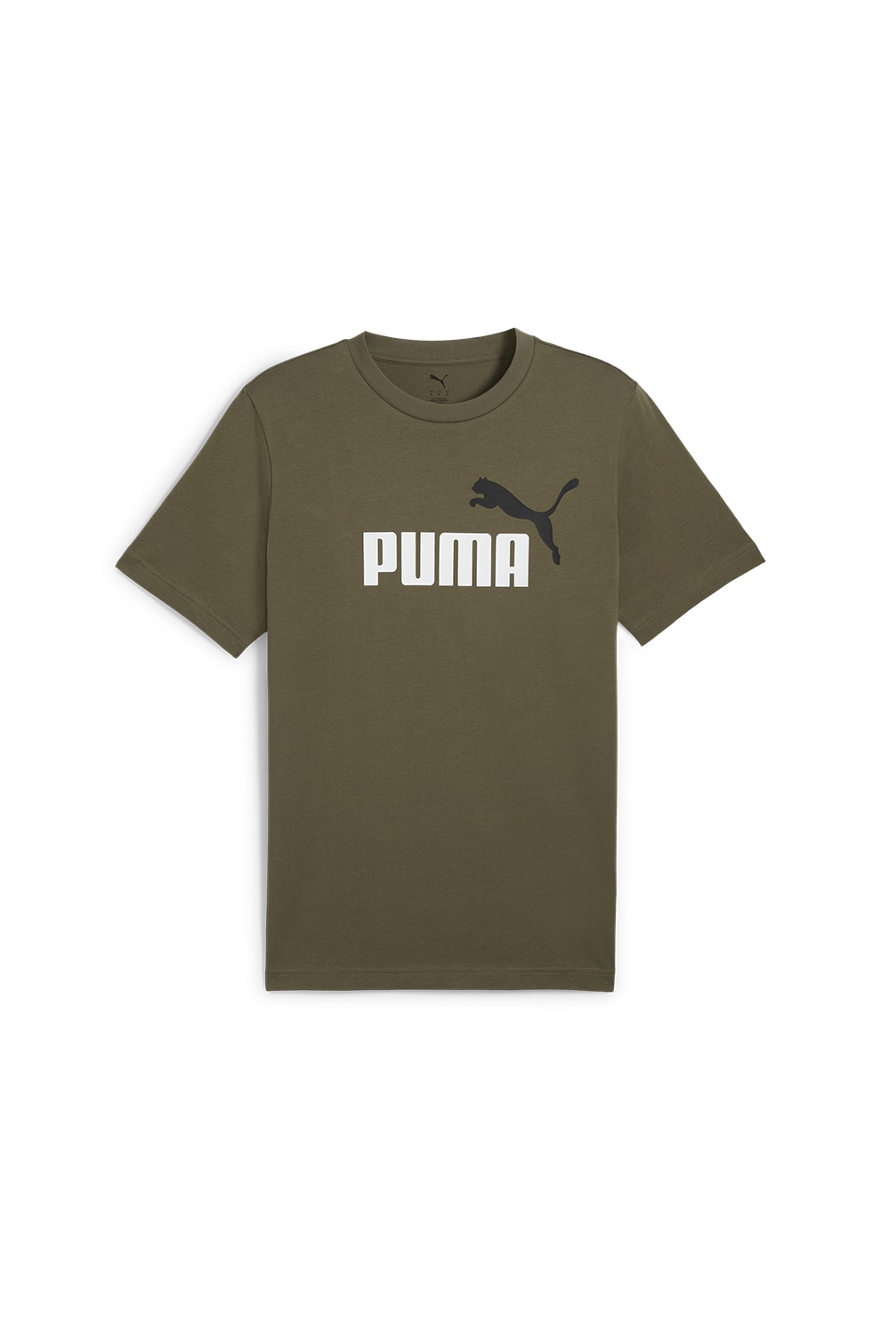 Puma, Tricou cu decolteu la baza gatului si imprimeu logo Essentials 2, Alb, Maro inchis, Negru, L