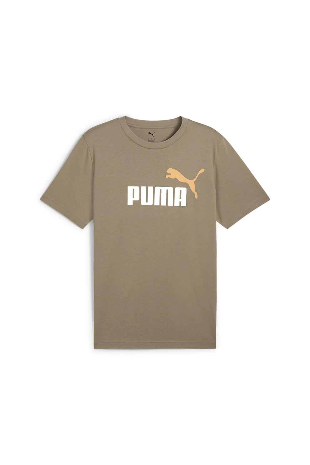 Puma, Tricou cu decolteu la baza gatului si imprimeu logo Essentials 2, Alb, Portocaliu, Maro deschis, M