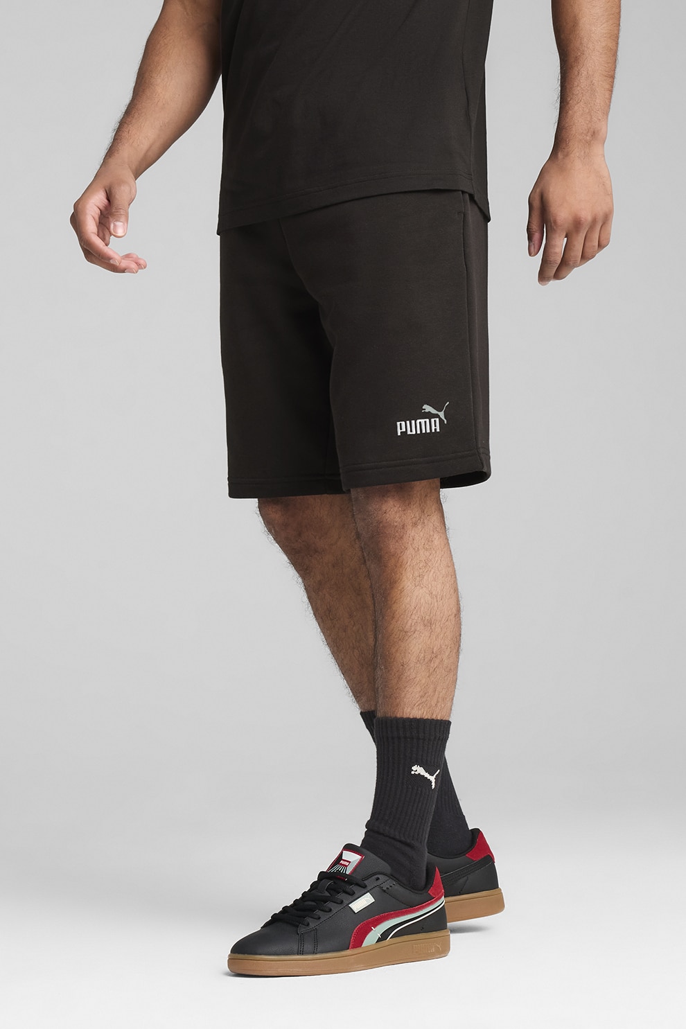 Puma, Bermude sport cu talie elastica Essentials 2, Negru, Alb murdar, S