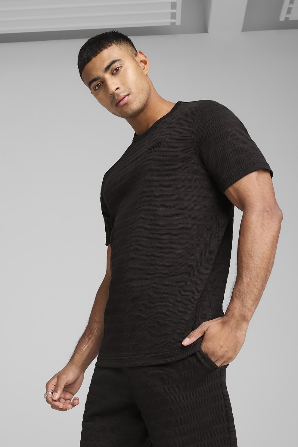 Puma, Tricou din amestec de bumbac cu logo brodat, Negru, S