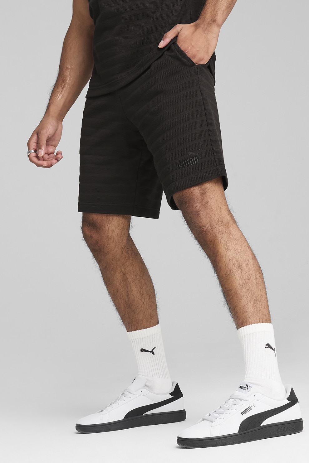 Puma, Pantaloni scurti din amestec de bumbac cu logo brodat, Negru, S