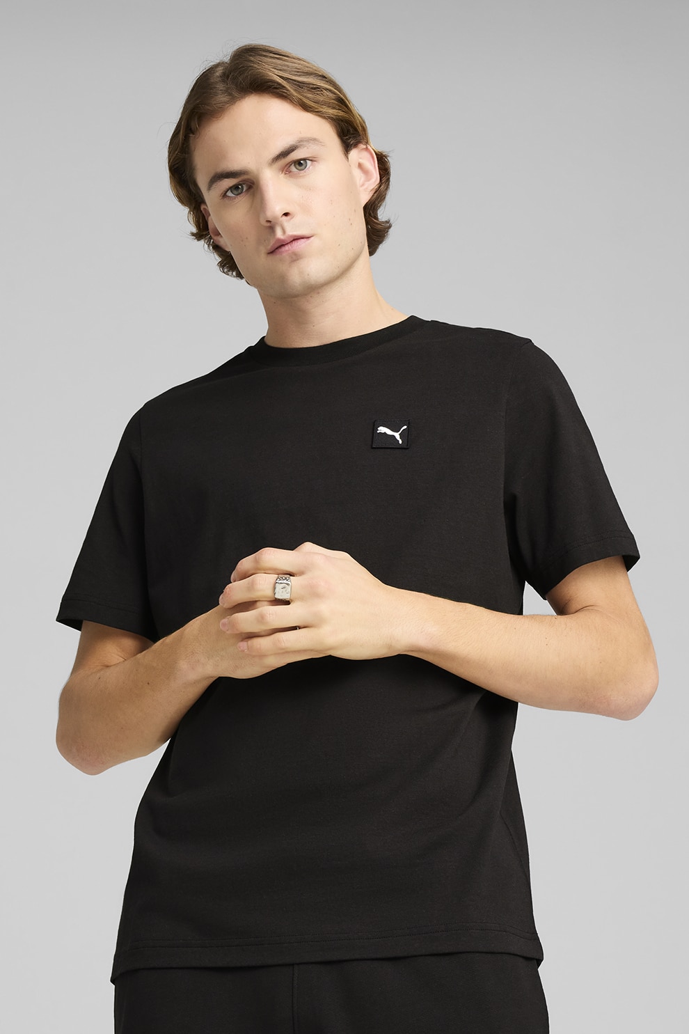 Puma, Tricou de bumbac cu logo ESS Elevated, Negru stins, S