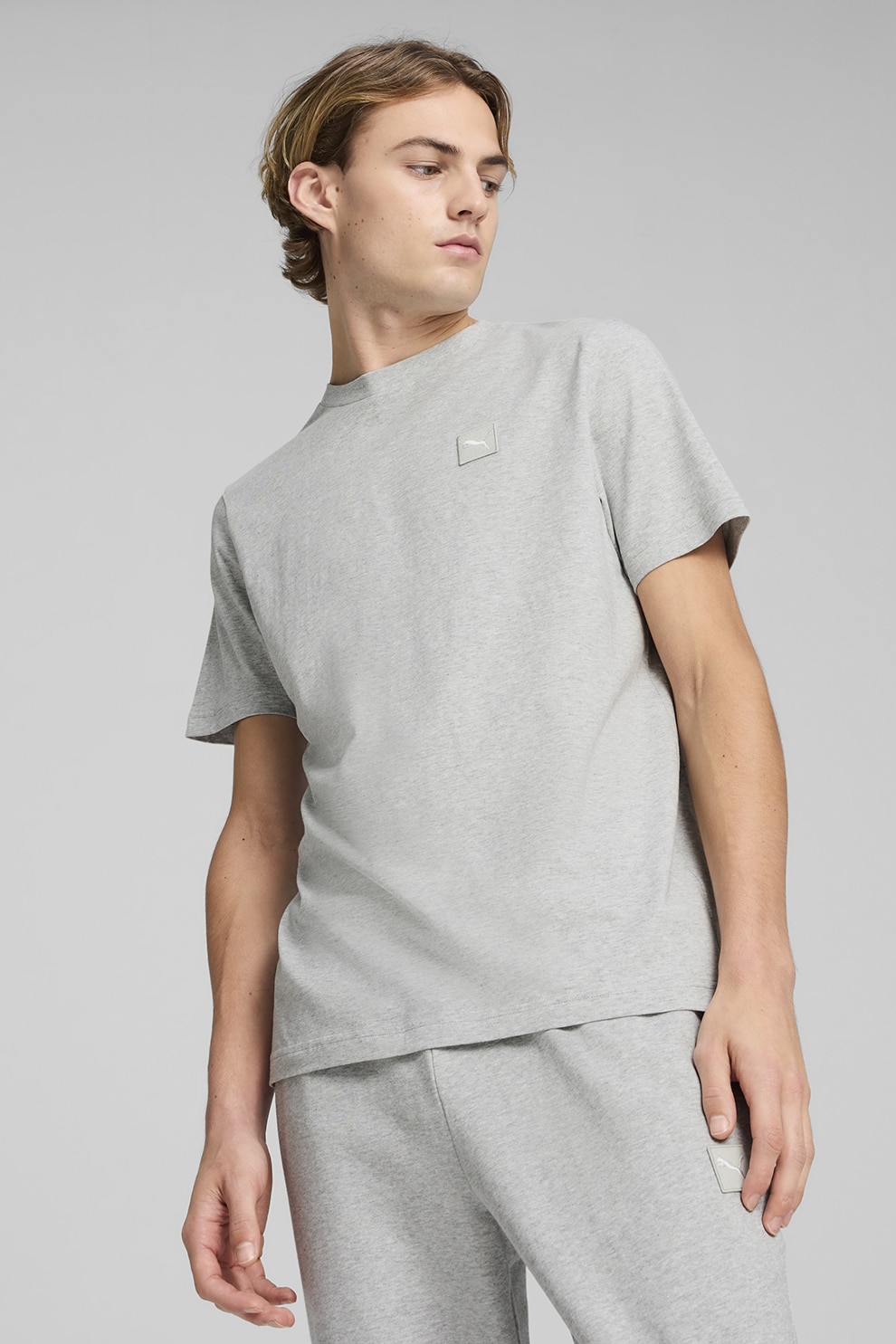 Puma, Tricou de bumbac cu logo ESS Elevated, Gri deschis, L