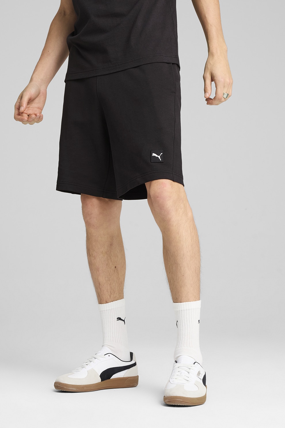 Puma, Pantaloni scurti de bumbac cu logo, Negru, S