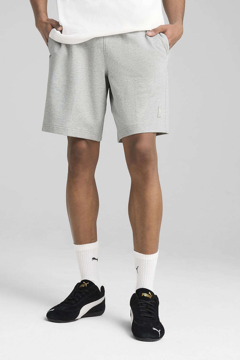 Puma, Pantaloni scurti de bumbac cu logo, Gri deschis, M