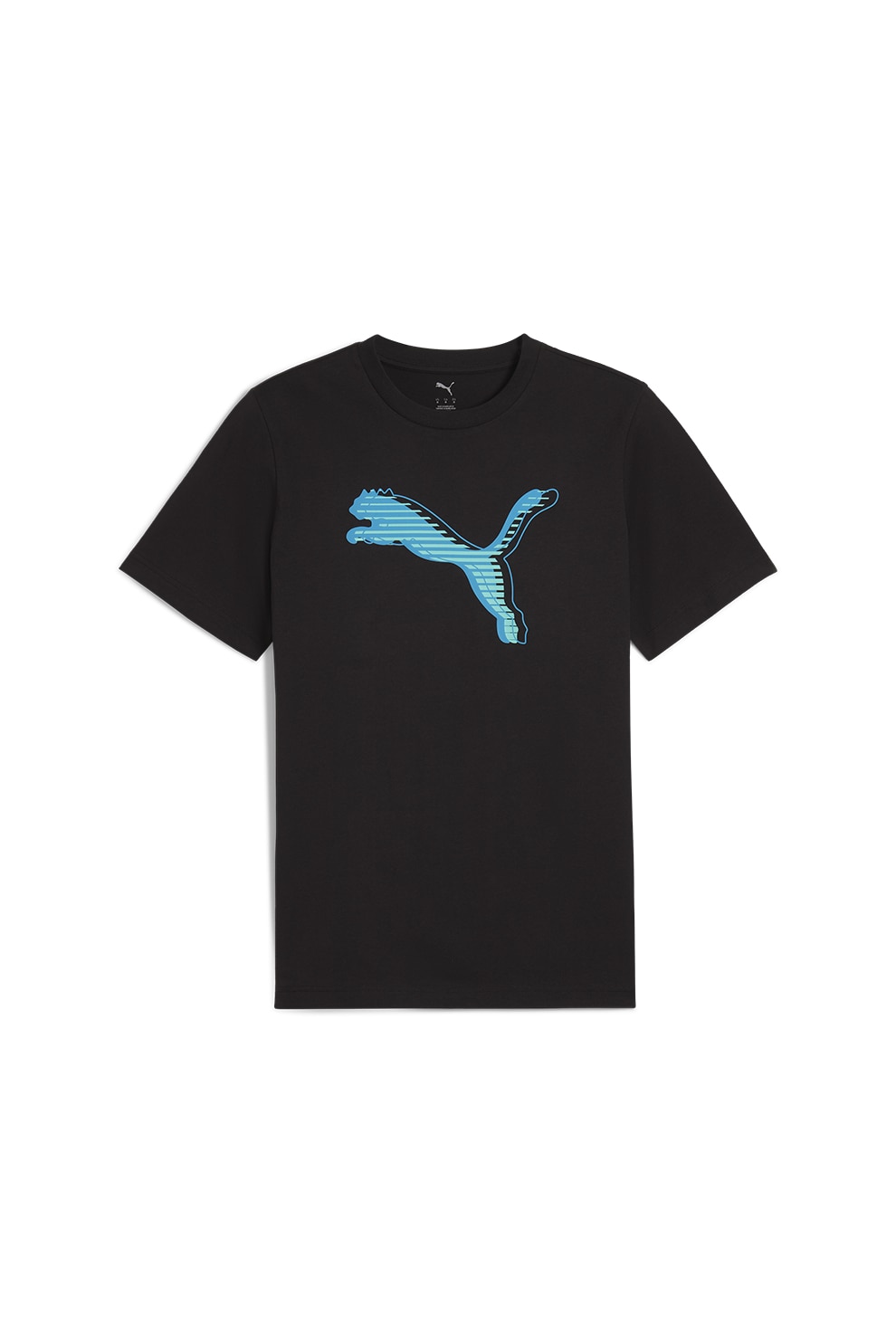 Puma, Tricou cu imprimeu logo si decolteu la baza gatului, Negru stins, Albastru deschis, M