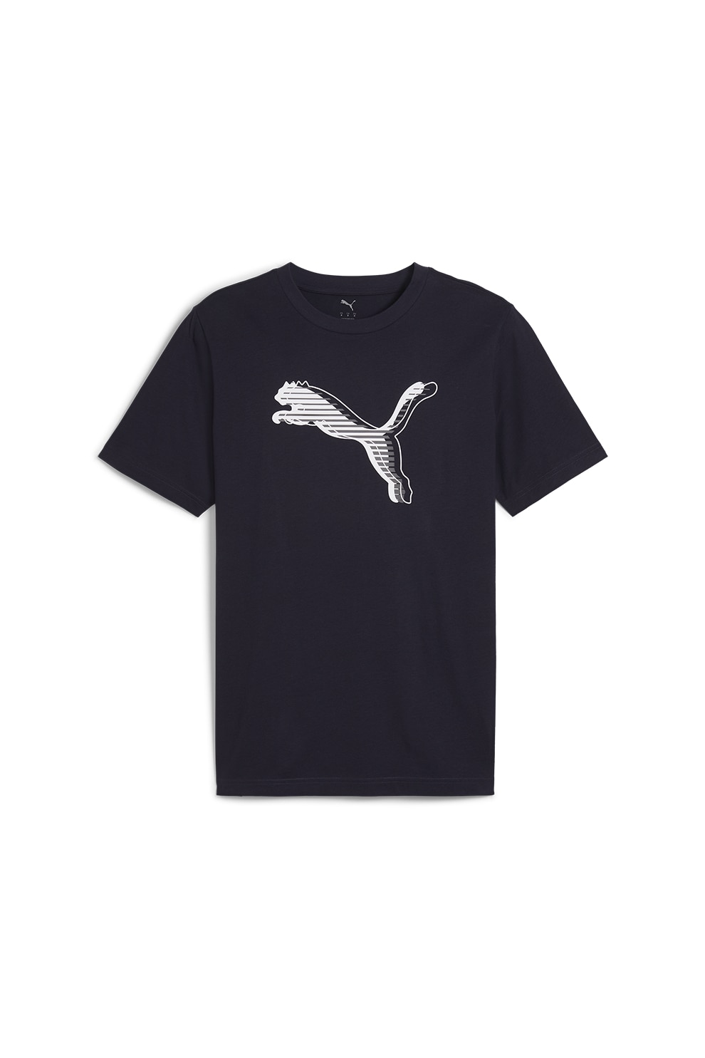 Puma, Tricou cu imprimeu logo si decolteu la baza gatului, Alb, Albastru ultramarin, S